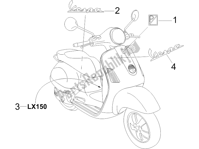 Toutes les pièces pour le Plaques - Emblèmes du Vespa LX 150 4T E3 2006