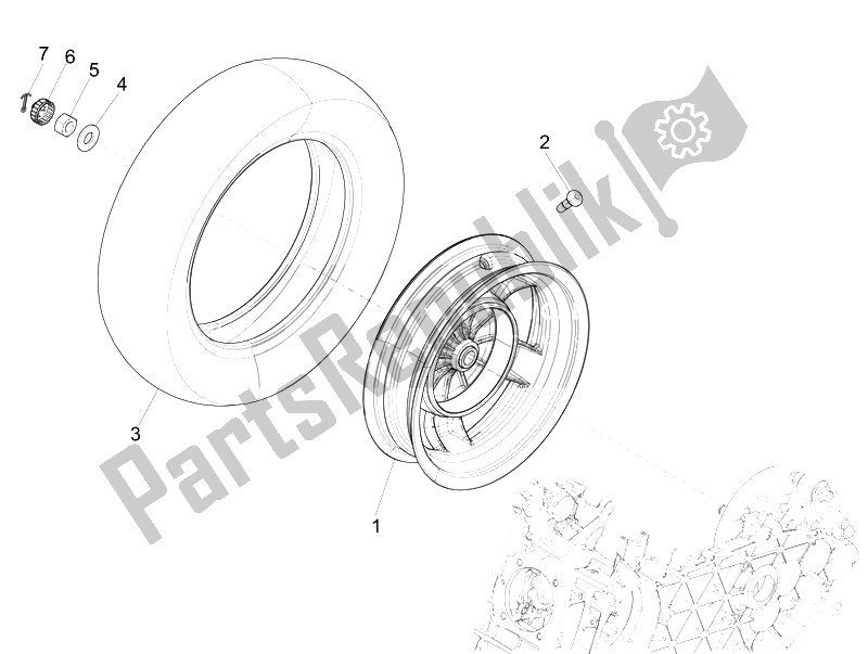 All parts for the Rear Wheel of the Vespa Vespa Primavera 50 4T 4V USA Canada 2014