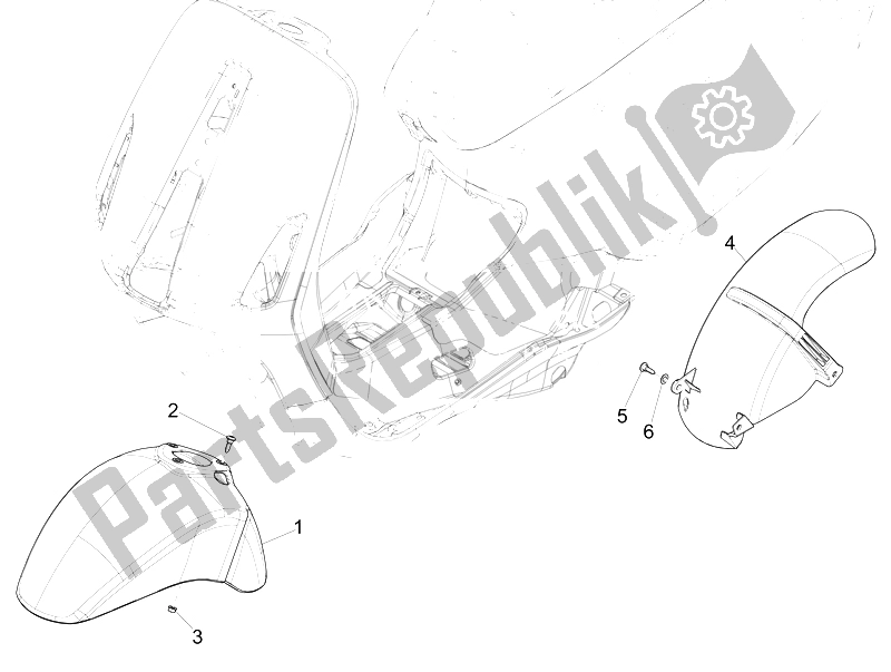 Toutes les pièces pour le Logement De Roue - Garde-boue du Vespa Sprint 50 2T2V 2014