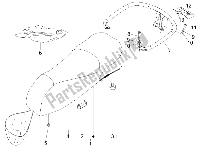 All parts for the Saddle/seats of the Vespa GTV 125 4T Navy E3 2007