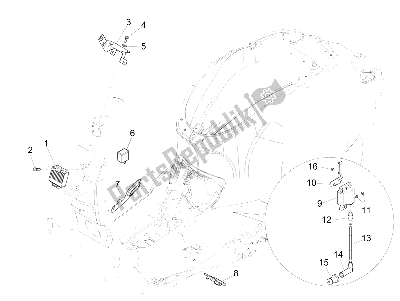 Alle onderdelen voor de Spanningsregelaars - Elektronische Regeleenheden (ecu) - H. T. Spoel van de Vespa Vespa Sprint 50 4T 2V 25 KMH EU 2014