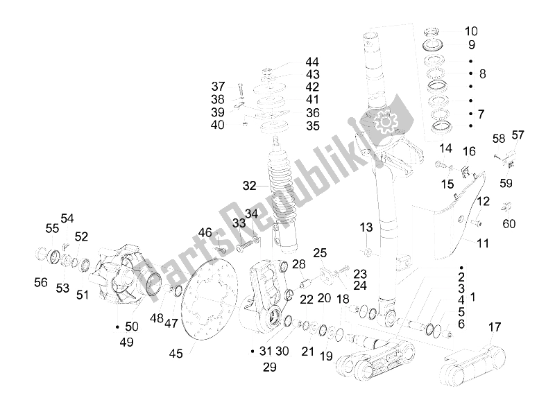 Todas las partes para Horquilla / Tubo De Dirección - Unidad De Rodamiento De Dirección de Vespa GTS 250 IE China 2011