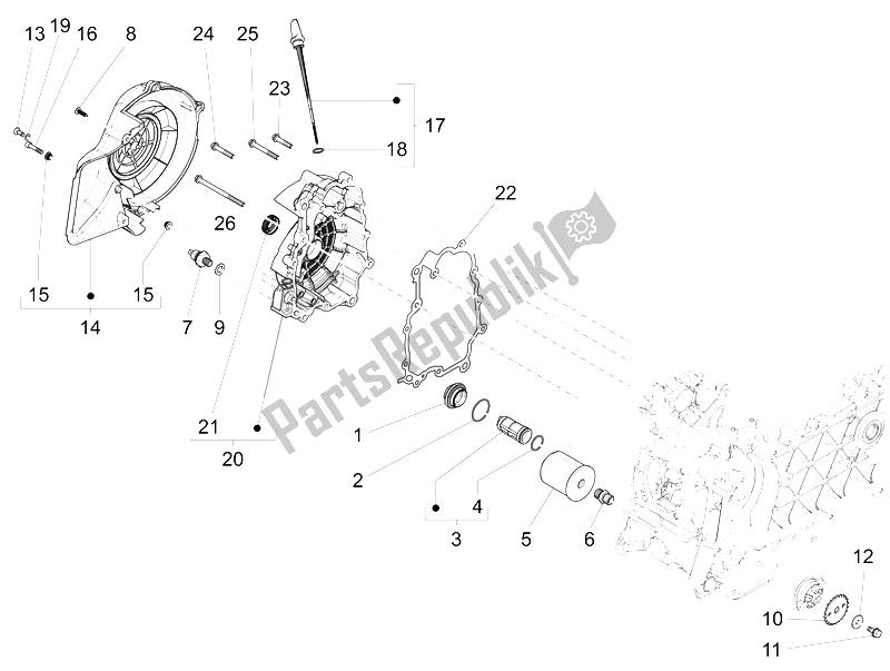 Toutes les pièces pour le Couvercle Magnéto Volant - Filtre à Huile du Vespa 150 4T 3V IE Primavera China 2015