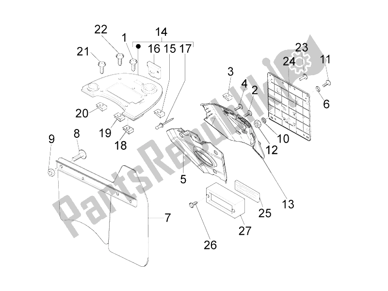 Tutte le parti per il Coperchio Posteriore - Paraspruzzi del Vespa LX 50 4T 4V NL 2011