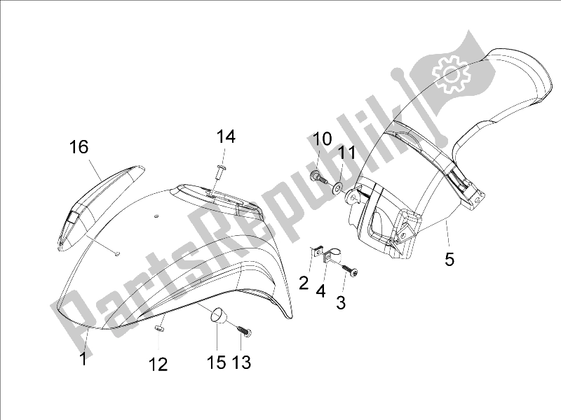 All parts for the Wheel Huosing - Mudguard of the Vespa LXV 125 4T E3 2006