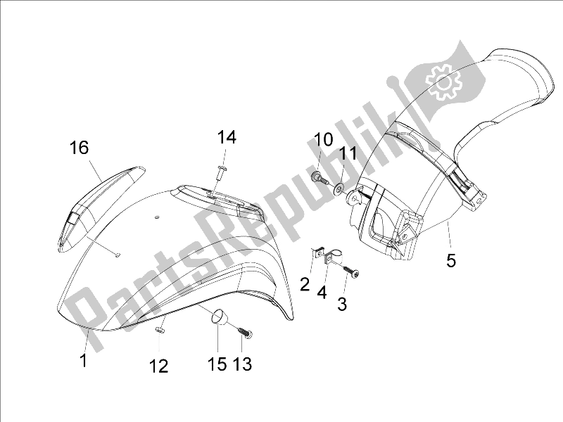 All parts for the Wheel Huosing - Mudguard of the Vespa LXV 125 4T E3 2006