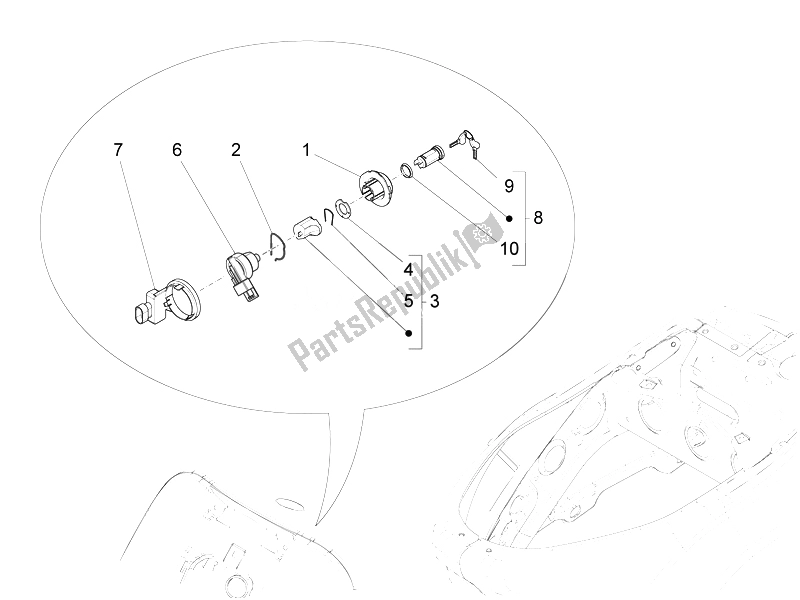 All parts for the Locks of the Vespa LXV 150 4T 3V E3 Vietnam 2014