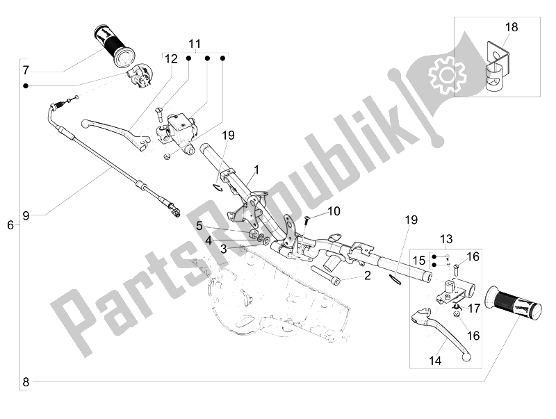 All parts for the Handlebars - Master Cil. Of the Vespa 125 4T 3V IE Primavera Vietnam 2014