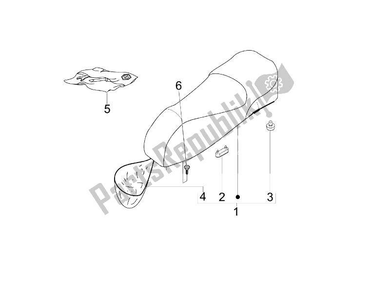 All parts for the Saddle/seats of the Vespa Granturismo 200 L USA 2006