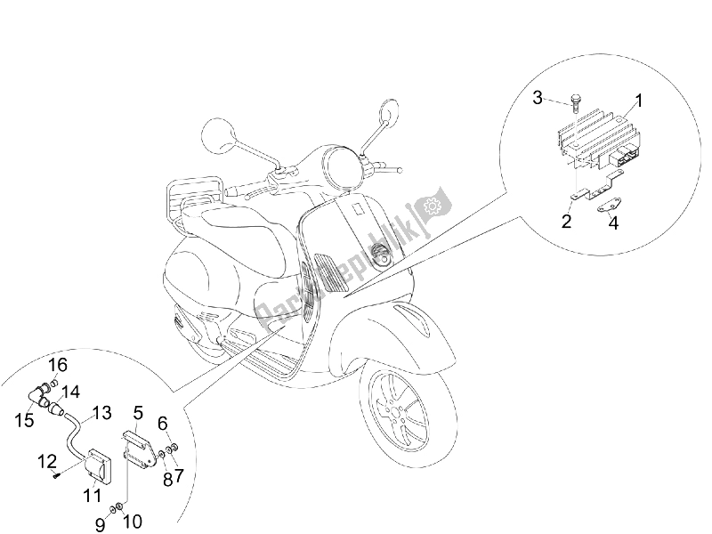 Toutes les pièces pour le Régulateurs De Tension - Unités De Commande électronique (ecu) - H. T. Bobine du Vespa GTS 250 IE Super USA 2008