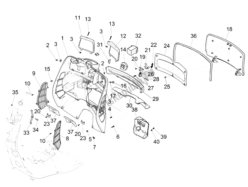 All parts for the Front Glove-box - Knee-guard Panel of the Vespa GTS 300 IE ABS China 2014
