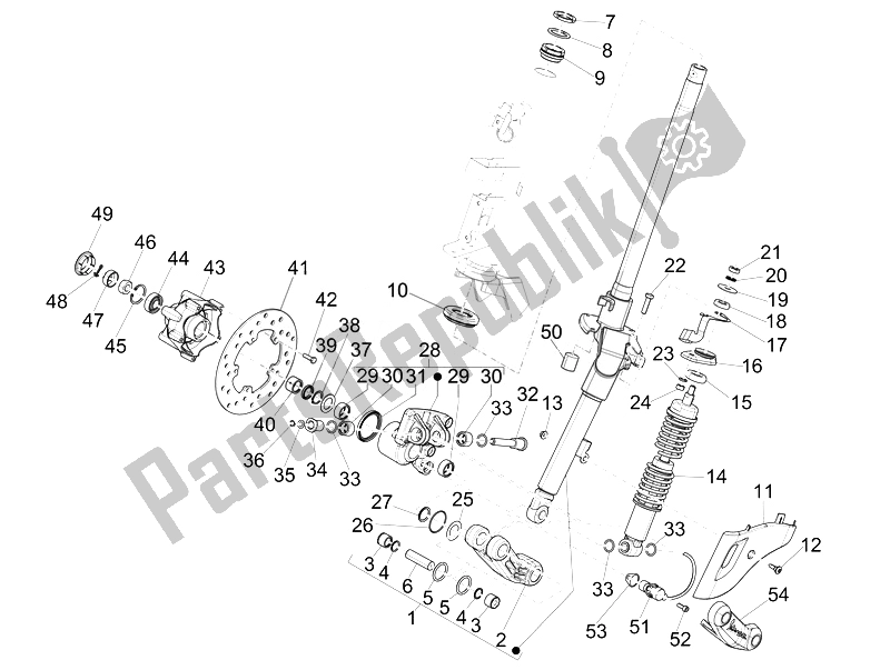 All parts for the Fork/steering Tube - Steering Bearing Unit of the Vespa Vespa Primavera 50 2T EU Asia 2014