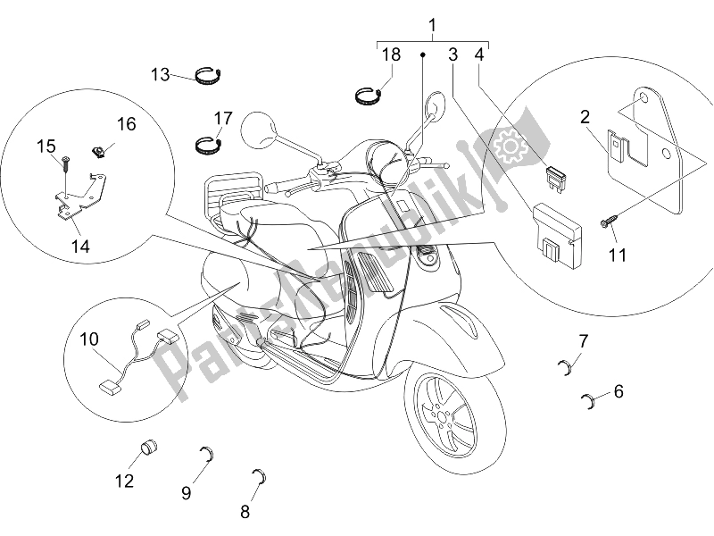 Alle onderdelen voor de Hoofdkabelboom van de Vespa GTS 250 UK 2005