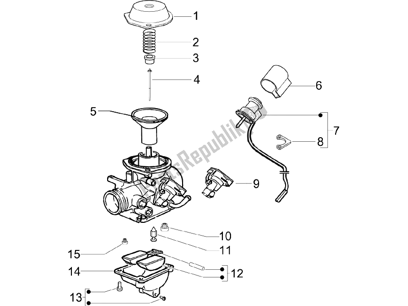 All parts for the Carburetor's Components of the Vespa S 125 4T E3 2007