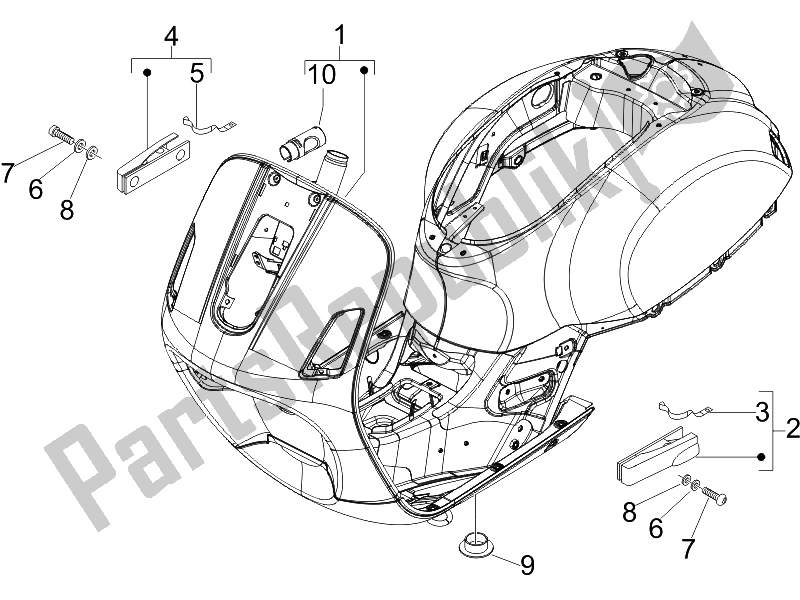 All parts for the Frame/bodywork of the Vespa GTS 125 4T E3 UK 2007