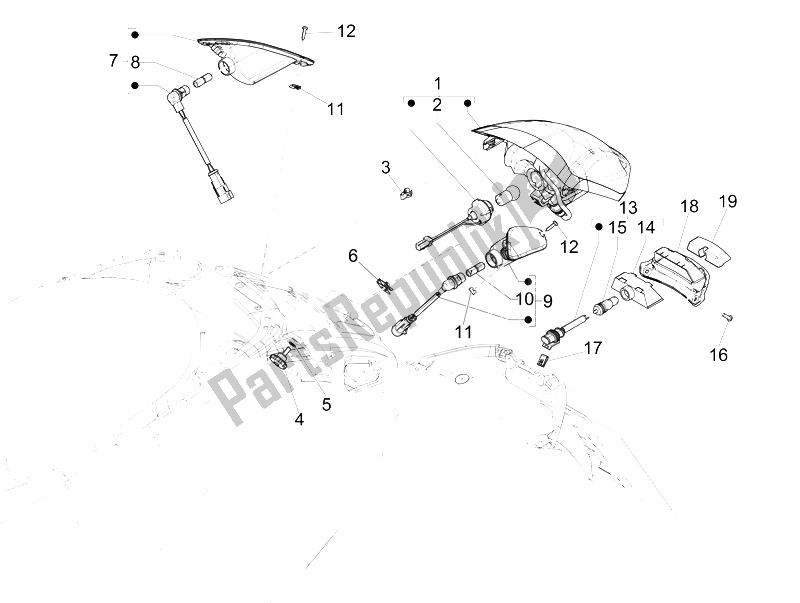 Alle onderdelen voor de Achterlichten - Richtingaanwijzers van de Vespa 150 Sprint 4T 3V IE 2015