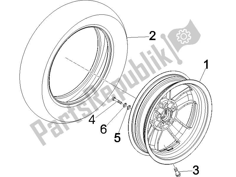 All parts for the Front Wheel of the Vespa GTV 125 4T E3 2006