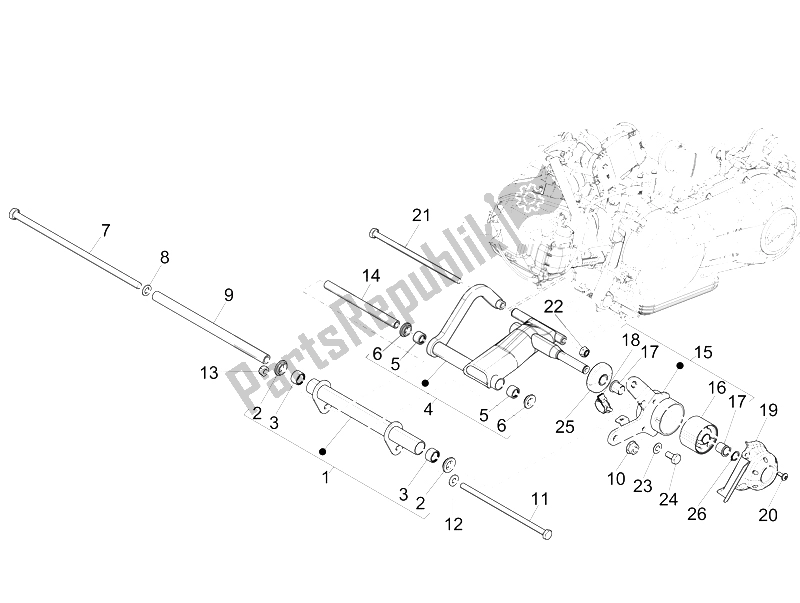 All parts for the Swinging Arm of the Vespa 946 125 2015