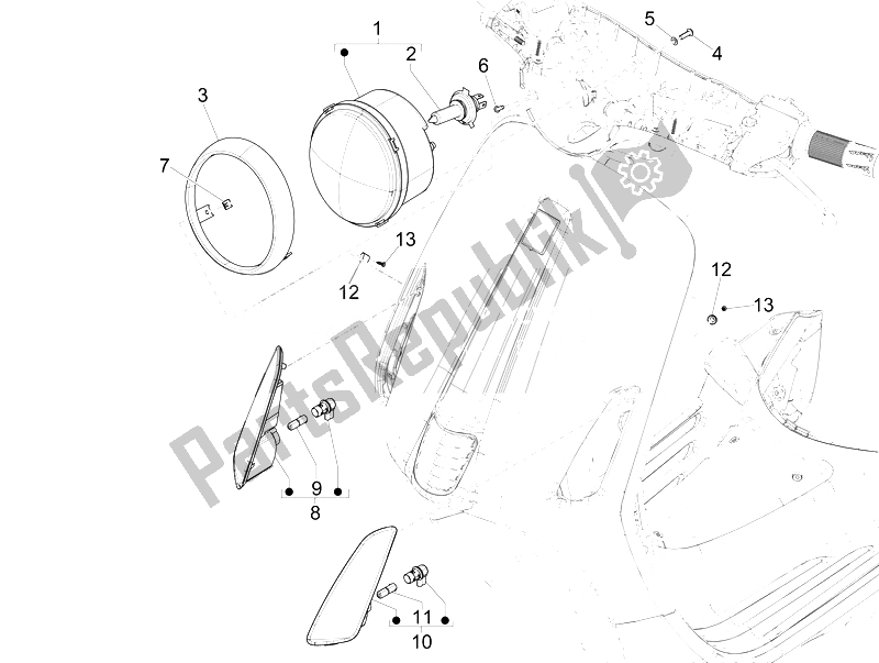 Toutes les pièces pour le Phares Avant - Clignotants du Vespa Vespa Primavera 50 2T EU Asia 2014