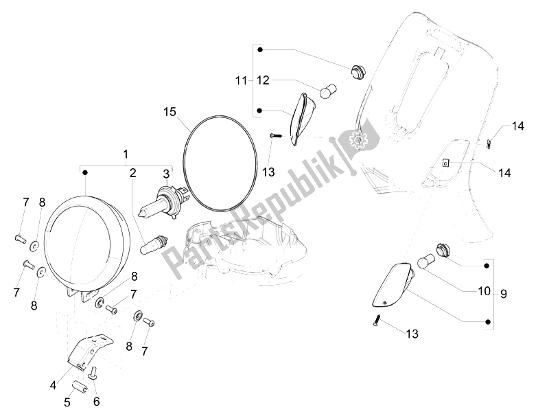 Toutes les pièces pour le Phares Avant - Clignotants du Vespa LXV 150 4T 3V E3 Vietnam 2014