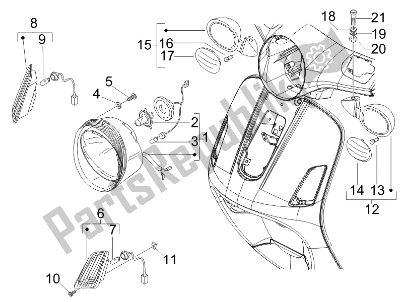 Toutes les pièces pour le Phares Avant - Clignotants du Vespa LX 150 4T USA 2007