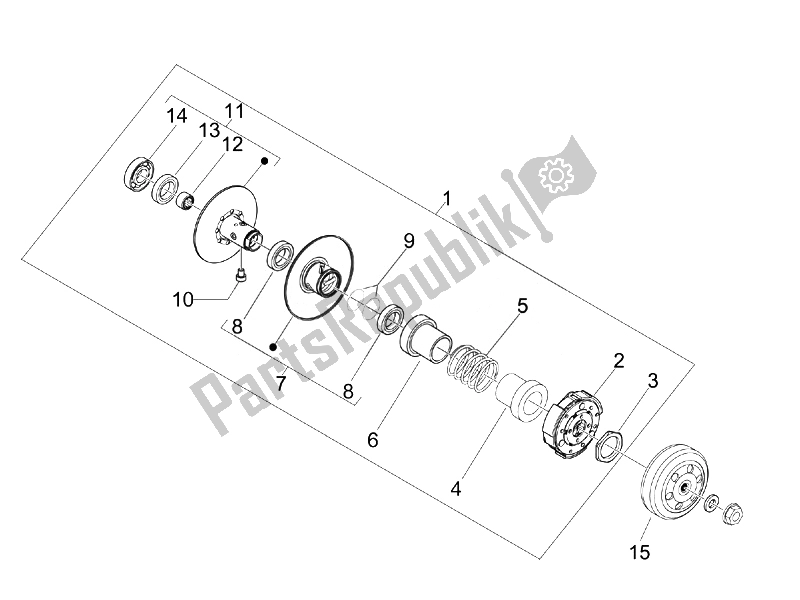 All parts for the Driven Pulley of the Vespa Vespa Primavera 50 4T 4V USA Canada 2014