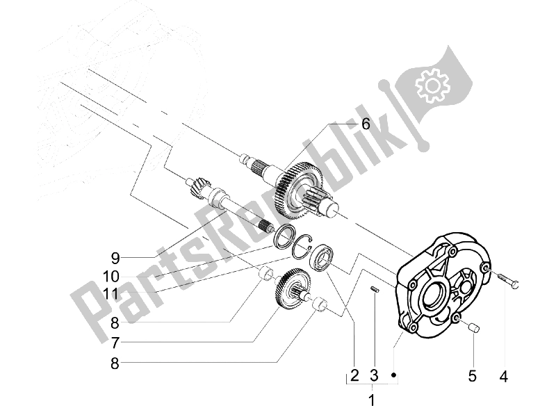 All parts for the Reduction Unit of the Vespa LX 50 4T USA 2006