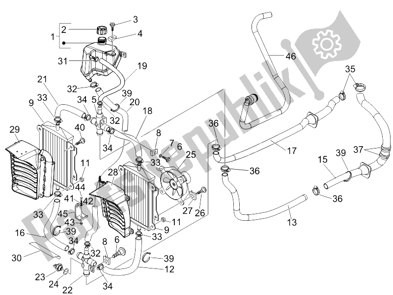 Todas las partes para Sistema De Refrigeración de Vespa GTV 125 4T E3 UK 2006