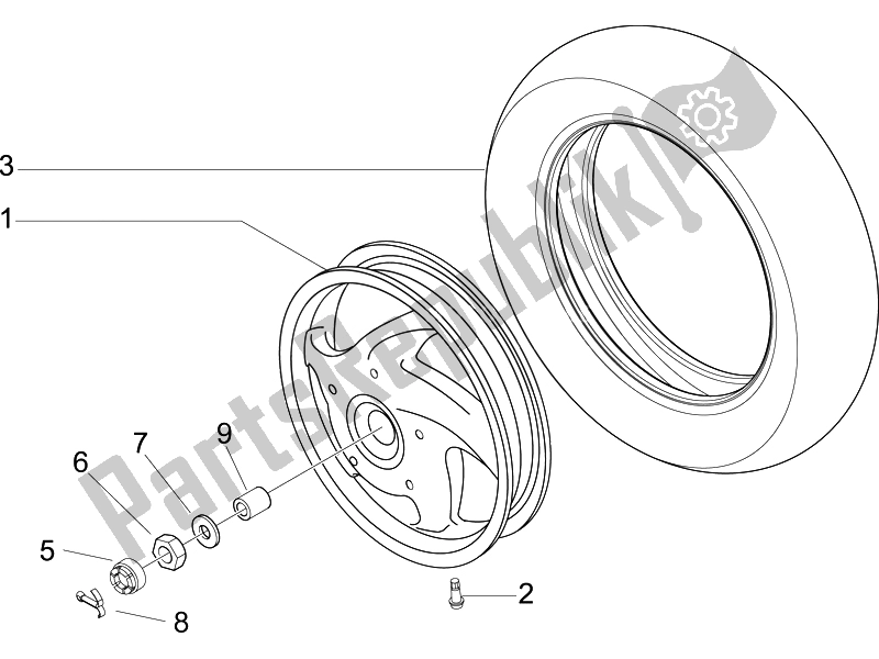 Toutes les pièces pour le Roue Arrière du Vespa LX 125 4T IE E3 Touring 2010