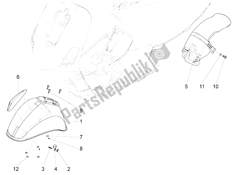 Todas las partes para Carcasa De La Rueda - Guardabarros de Vespa S 125 4T 3V E3 IE Vietnam 2012