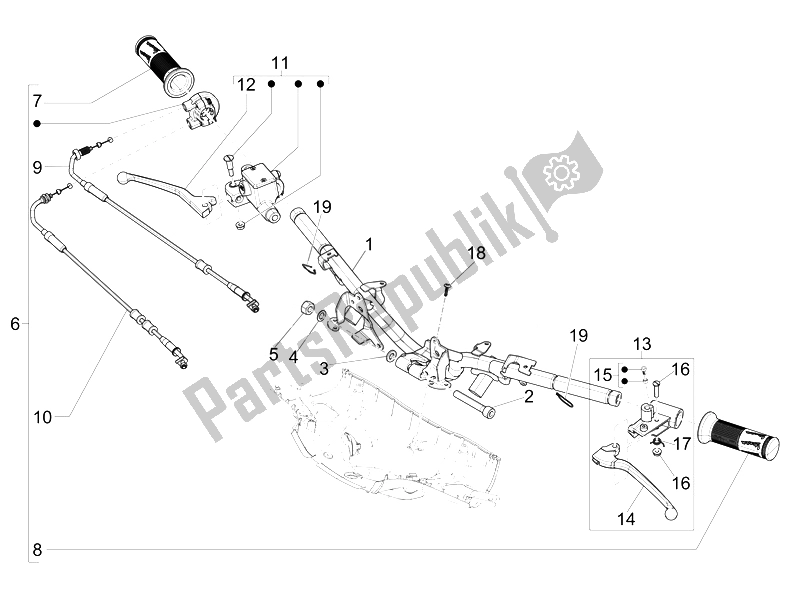 Toutes les pièces pour le Guidon - Master Cil. Du Vespa Sprint 125 4T 3V IE Vietnam 2014