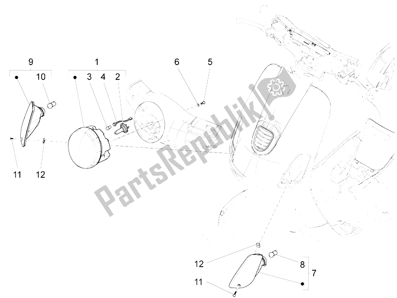 All parts for the Front Headlamps - Turn Signal Lamps of the Vespa LX 150 4T 3V IE 2012