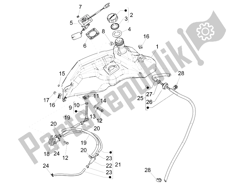 Todas las partes para Depósito De Combustible de Vespa Primavera 50 4T 4V USA Canada 2014