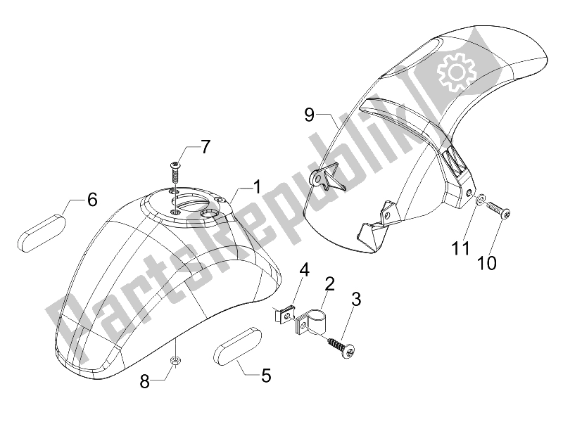 All parts for the Wheel Huosing - Mudguard of the Vespa LX 150 4T USA 2006