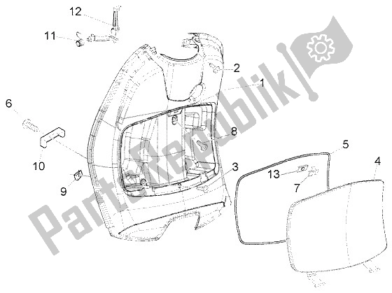 All parts for the Front Glove Compartment of the Vespa LX 50 2T 2005