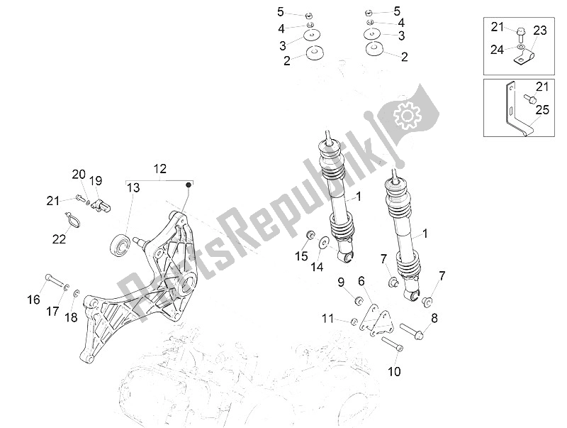 Todas as partes de Suspensão Traseira - Amortecedor / S do Vespa Vespa GTS 300 IE ABS E4 EU 2016