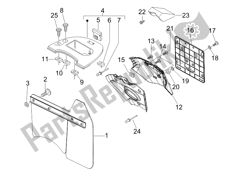 Toutes les pièces pour le Capot Arrière - Protection Contre Les éclaboussures du Vespa LX 150 4T USA 2007