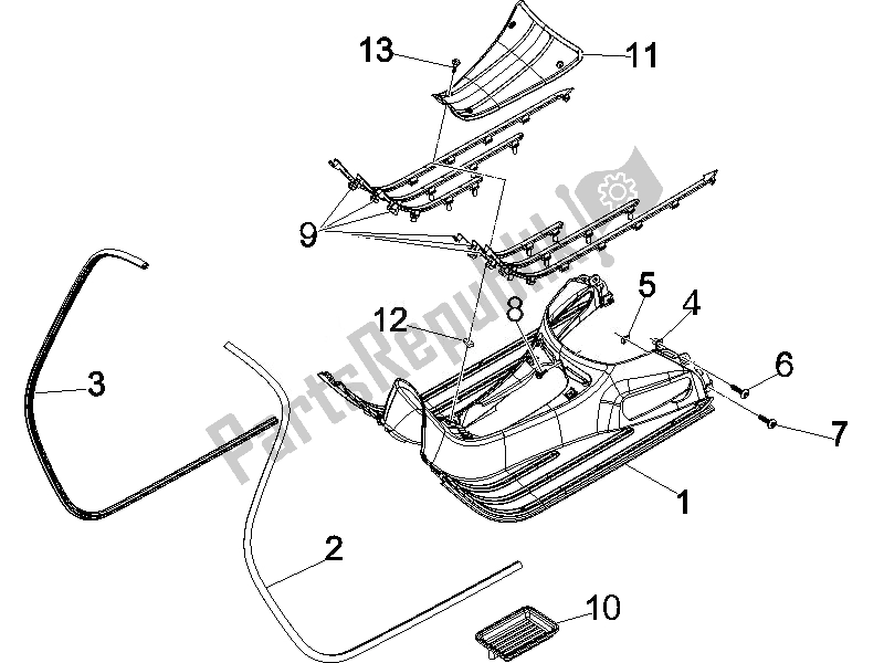 All parts for the Central Cover - Footrests of the Vespa GTS 125 4T E3 2007