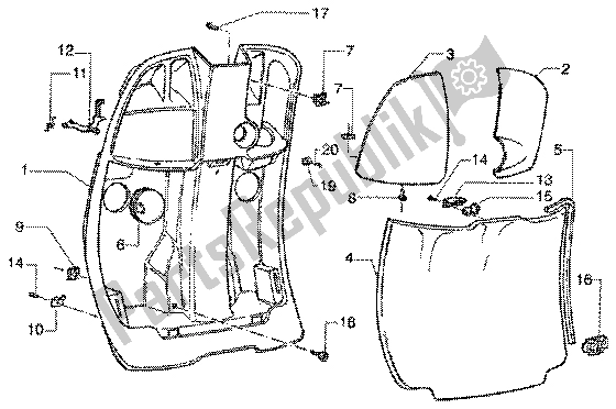 All parts for the Front Glove Compartment of the Vespa ET4 125 Leader 2000