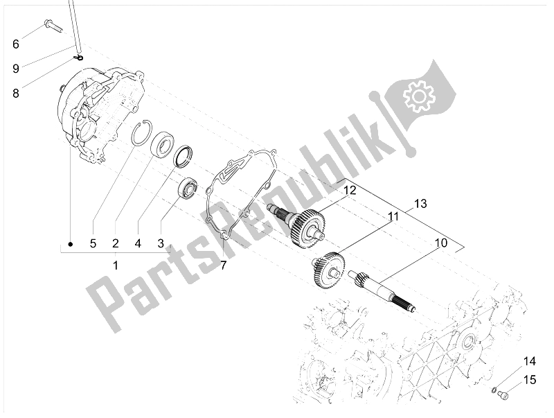 All parts for the Reduction Unit of the Vespa LX 125 4T 3V IE Vietnam 2012