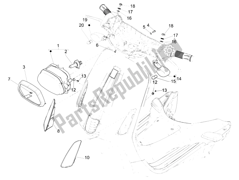 Toutes les pièces pour le Phares Avant - Clignotants du Vespa Sprint 50 4T 4V USA 2014