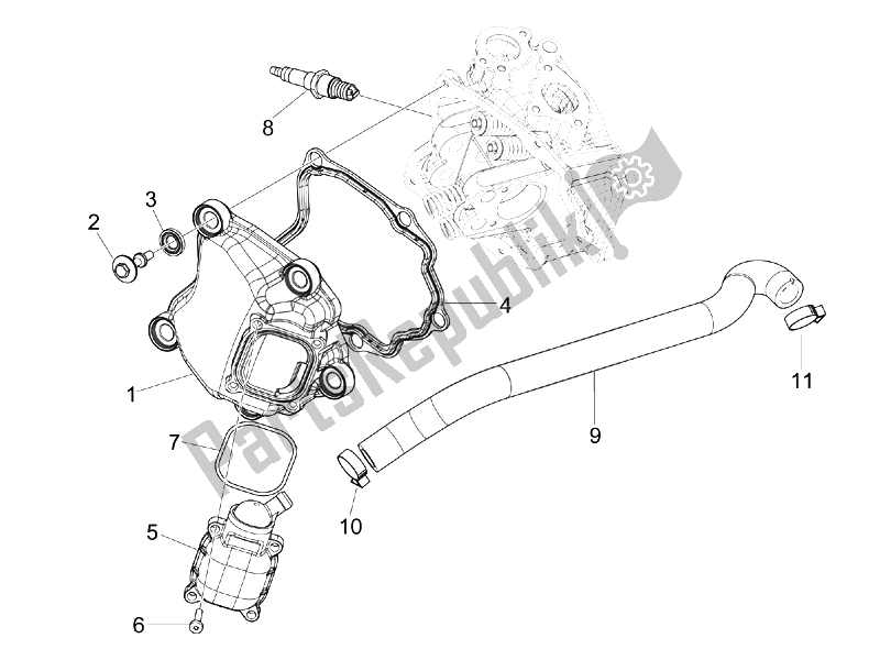 Todas las partes para Cubierta De Tapa De Cilindro de Vespa GTV 250 IE Navy 2007