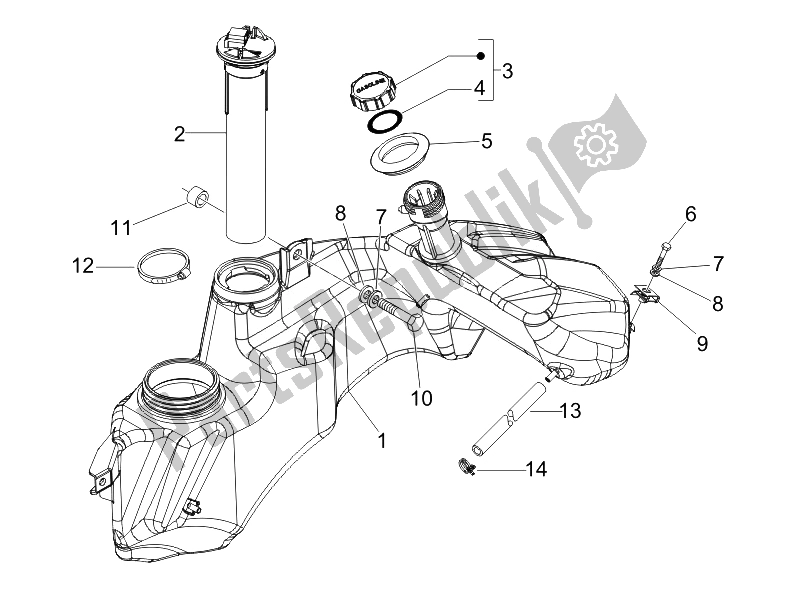 Todas las partes para Depósito De Combustible de Vespa GTV 250 IE Navy 2007