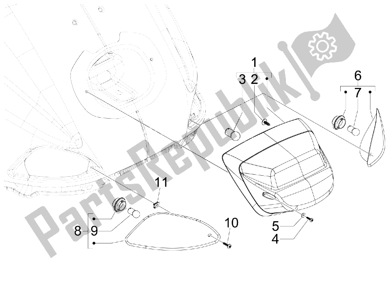 Todas las partes para Faros Traseros - Luces Intermitentes de Vespa S 125 4T E3 2007