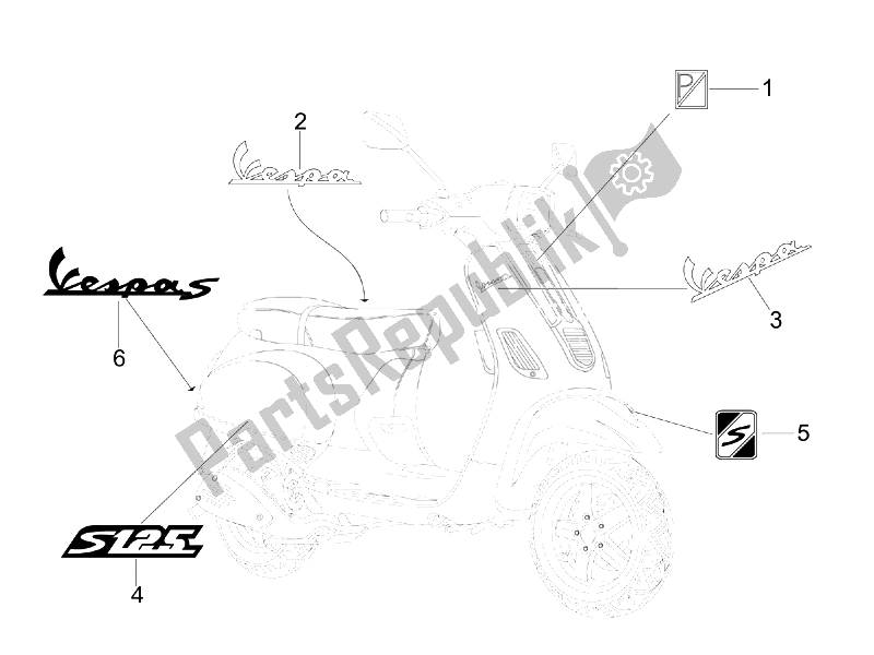 Toutes les pièces pour le Plaques - Emblèmes du Vespa S 125 4T E3 2007