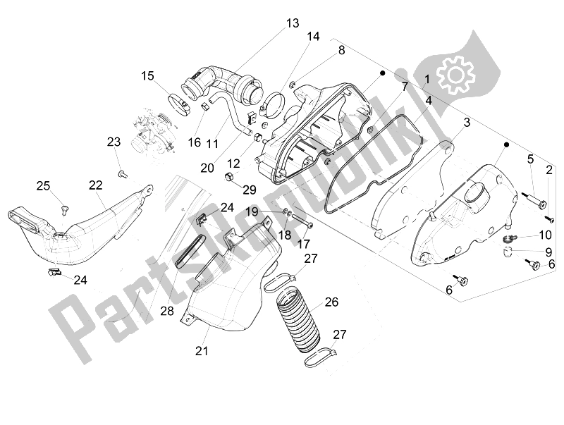 All parts for the Air Filter of the Vespa Sprint 125 4T 3V IE Vietnam 2014