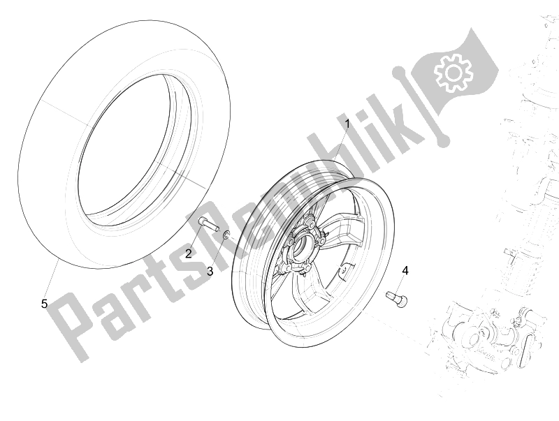 All parts for the Front Wheel of the Vespa Primavera 50 2T 2014