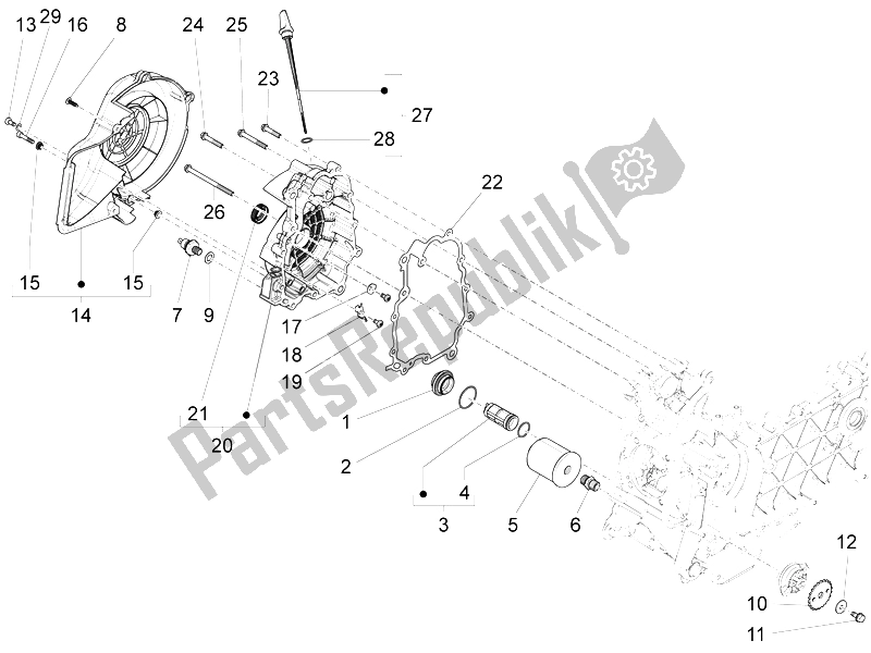 Toutes les pièces pour le Couvercle Magnéto Volant - Filtre à Huile du Vespa LX 150 4T 3V IE 2012