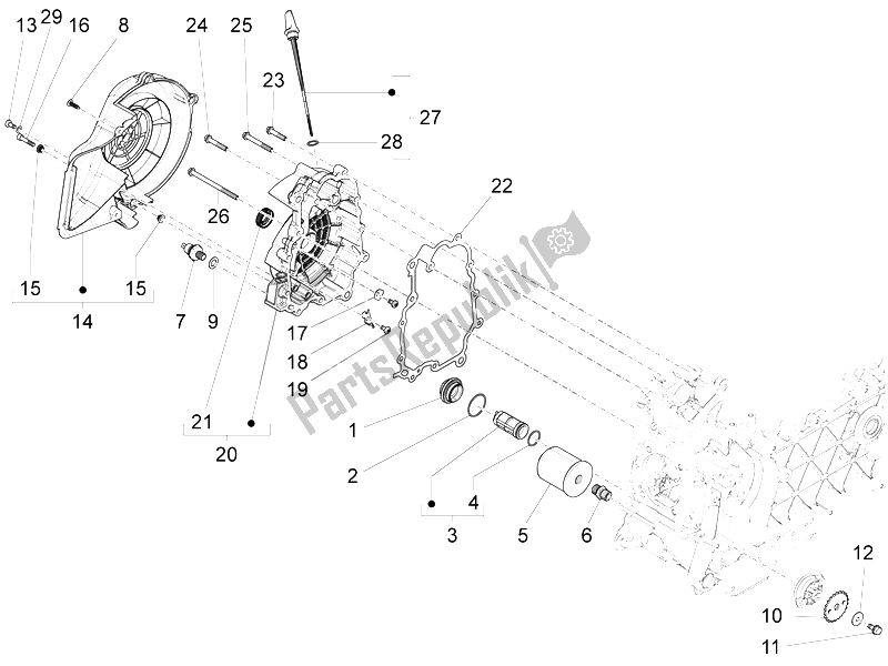 Toutes les pièces pour le Couvercle Magnéto Volant - Filtre à Huile du Vespa LX 150 4T 3V IE 2012