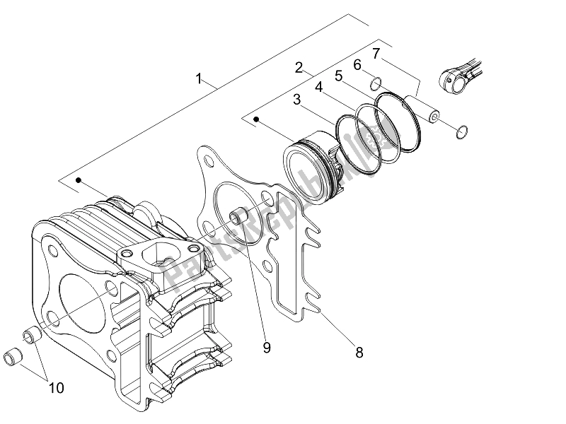 All parts for the Cylinder-piston-wrist Pin Unit of the Vespa S 125 4T E3 UK 2007